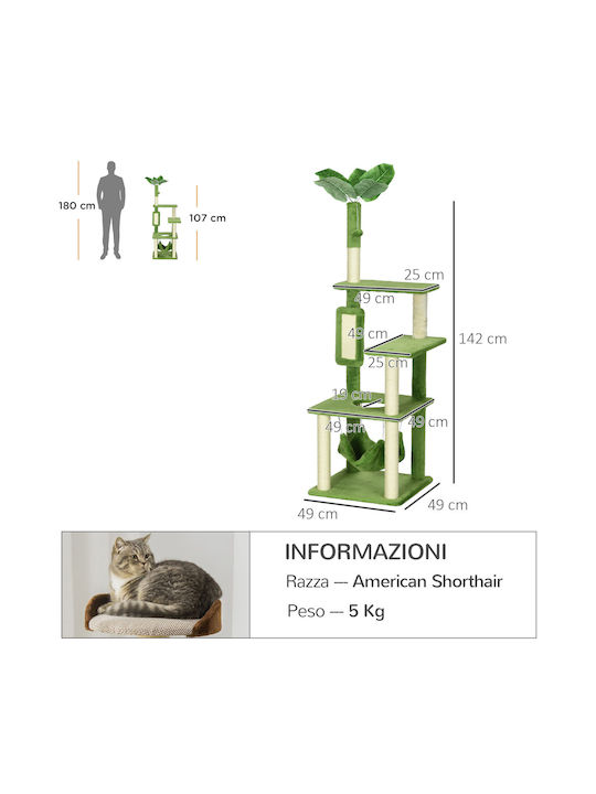 Pawhut Cats Scratching Post Cat Trees Green 49x49x142cm