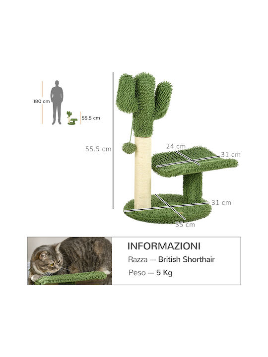 Pawhut Pisică Stâlp pentru zgâriat pisici Verde 35x31x55.5cm