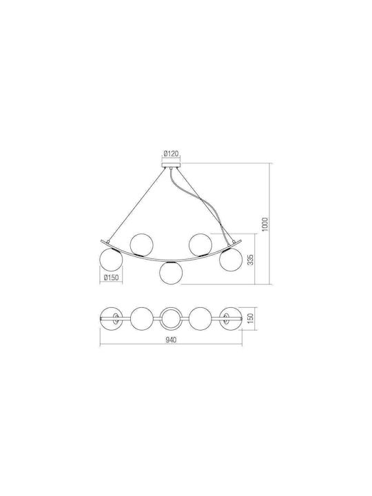 Redo Group Suspendat Candelabru pentru 8 Becuri E14, E.14 Aur