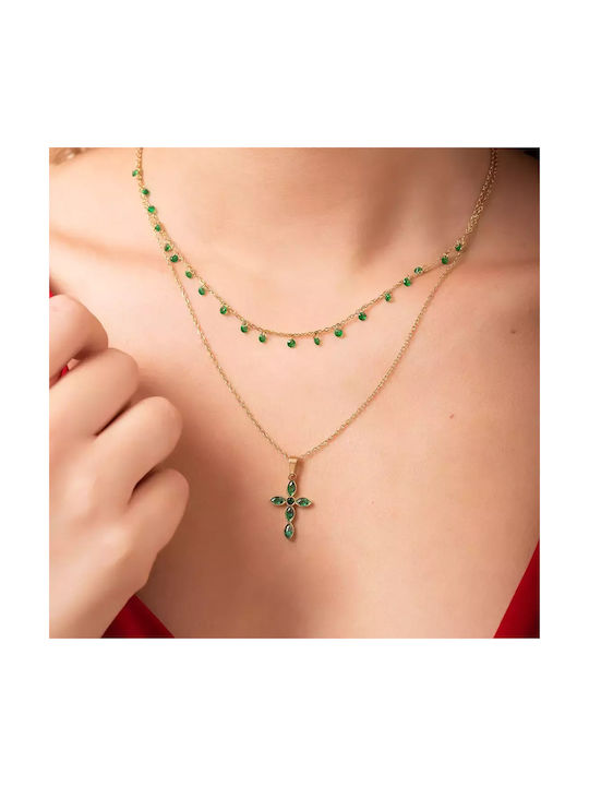 Oxzen Women's Cross from Gold Plated Steel with Chain