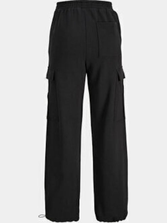 Women's Fabric Cargo Trousers Relaxed Fit Black