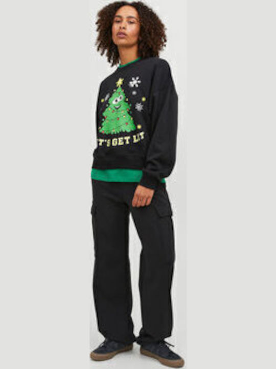 Women's Fabric Cargo Trousers Relaxed Fit Black