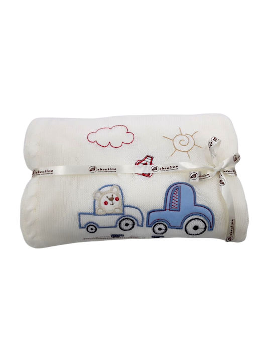 Beboulino Blanket Nursery Swaddling Blankets Cars Knitted White 90x100cm