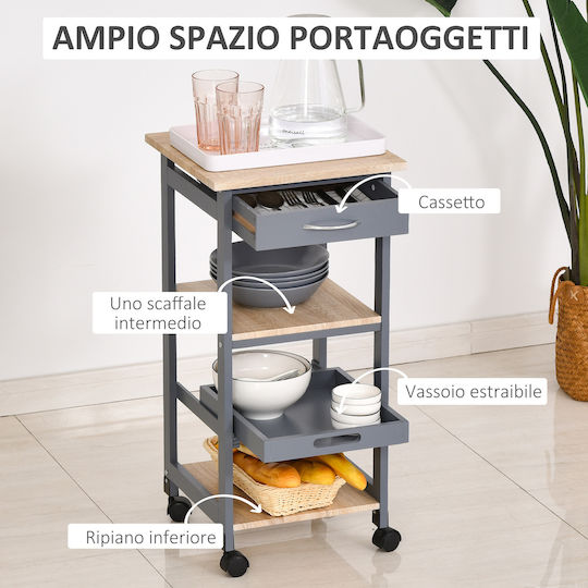 HomCom Metallisches Küchenregal Mit 3 Ebenen Grau 37x37x76cm