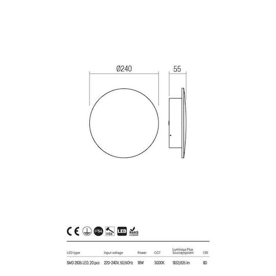 Redo Group Lumină de Exterior Montată pe Perete LED 18W 3000K Redo Group Lumină de Exterior Montată pe Perete LED 18W 3000K