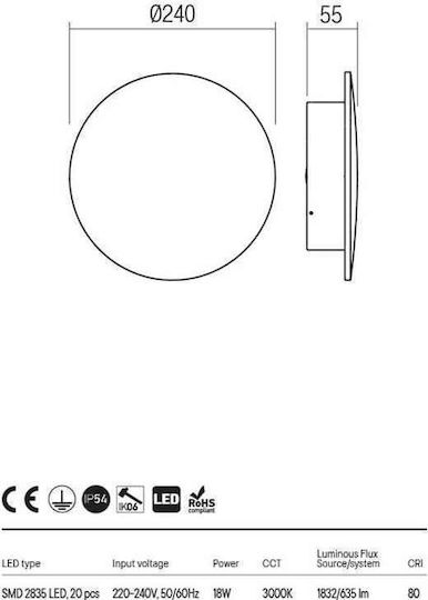 Redo Group Lumină de Exterior Montată pe Perete LED 18W 3000K Redo Group Lumină de Exterior Montată pe Perete LED 18W 3000K