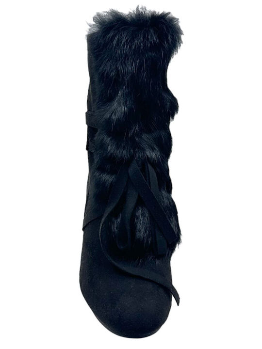 Queen Accessories Suede Women's Ankle Boots with Fur Black