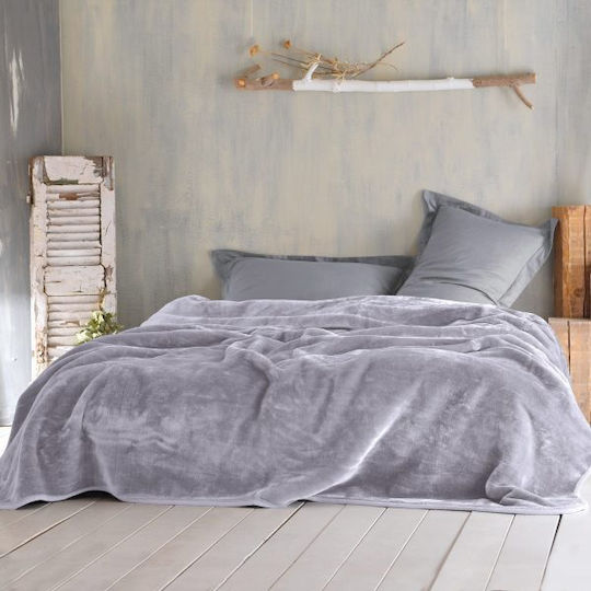 Rythmos Κουβέρτα Βελουτέ Velour Ασημί 160x220εκ.