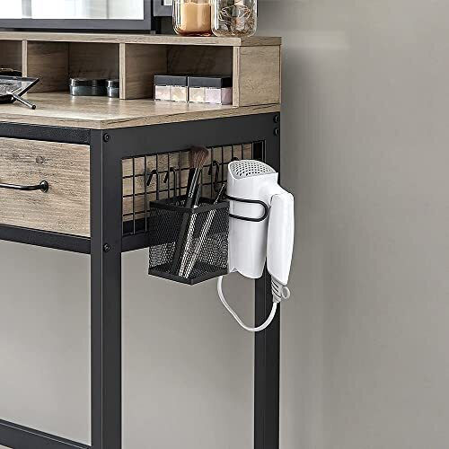 Bodenstehende Schminktisch aus Holz & Metall Braune mit Spiegel & Hocker 90x40x141cm
