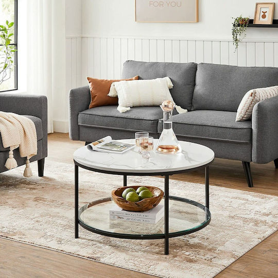 Round Central Wooden Coffee Table White Marble Black W80xL80xH45.5cm