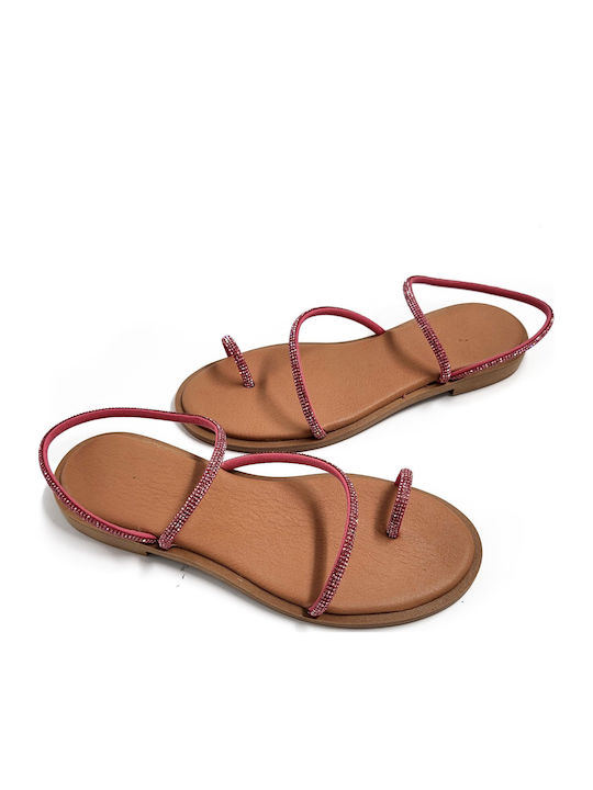 Leather Women's Flat Sandals in Pink Color