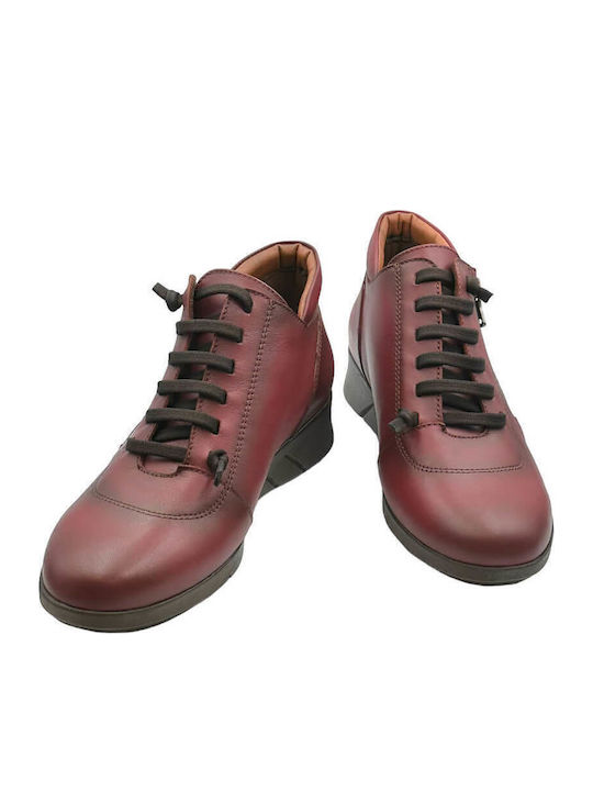 Leather Women's Ankle Boots Platform Burgundy