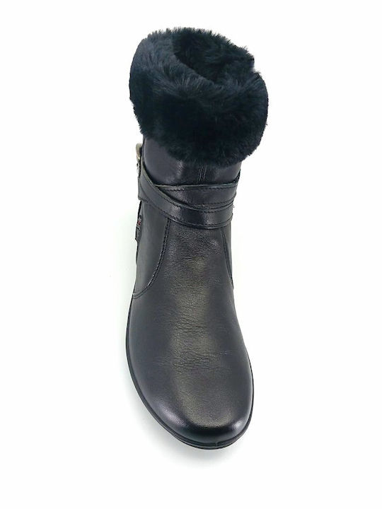 Leder Stiefeletten Damen mit Pelz Schwarz
