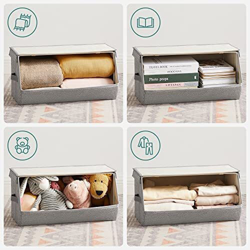 Songmics Stoff Aufbewahrungsbox mit Deckel Graue 35x25x50cm 4 Stück