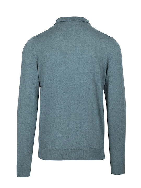 Crossley Men's Long Sleeve Sweater Polo Petrol Blue