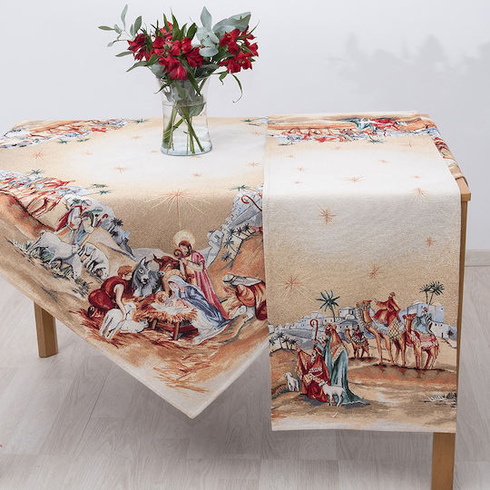 Dimeco Christmas Tablecloth Fabric Beige L220xW140cm.