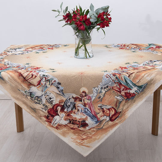 Dimeco Christmas Tablecloth Fabric Beige L220xW140cm.