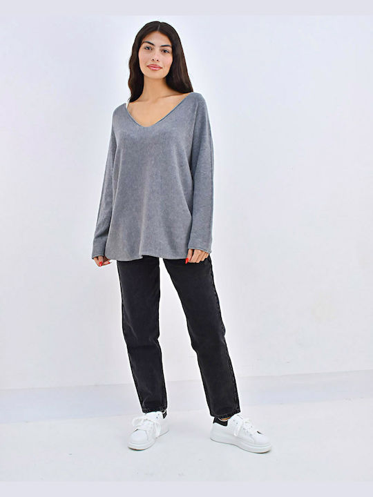 Beltipo Long-sleeved Women's Pullover with V Neckline Charcoal Γ-ΠΛΕΚΤΑ-103-Ε(76103)-14