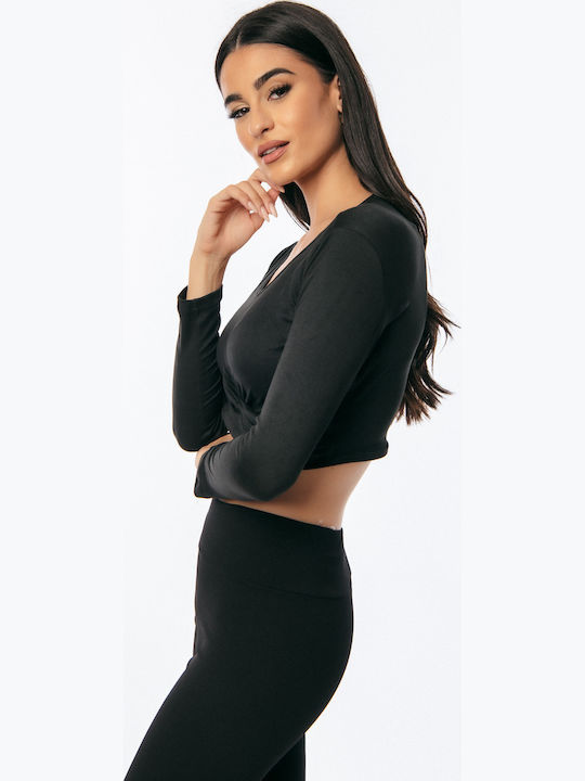Γυναικείο Crop Top Μακρυμάνικο Μαύρο