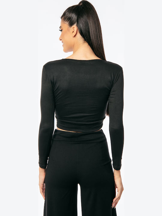 Women's Crop Top Long Sleeve Black