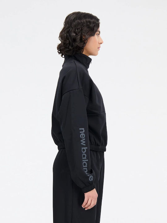 New Balance Bk Relentless Γυναικεία Αθλητική Fleece Μπλούζα Μακρυμάνικη με Φερμουάρ Μαύρη