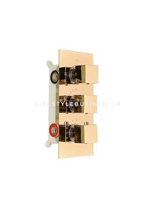 Naron Built-in Mixer, Hand Shower & Shower Head Set for Shower 3 Exits Gold