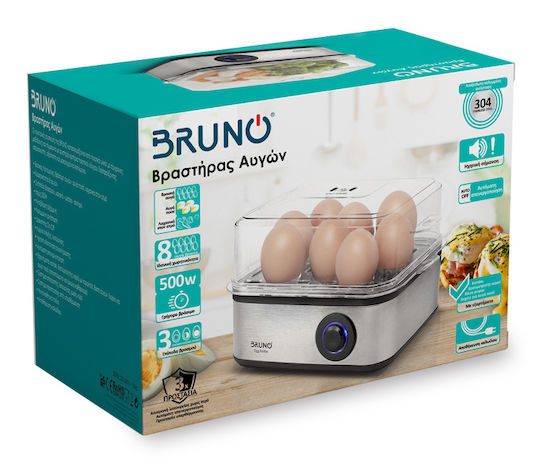 Bruno Βραστήρας Αυγών 8 Θέσεων 500W Ασημί