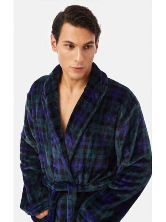 Minerva Χειμερινή Καρό Ανδρική Ρόμπα Black, Blue, Green