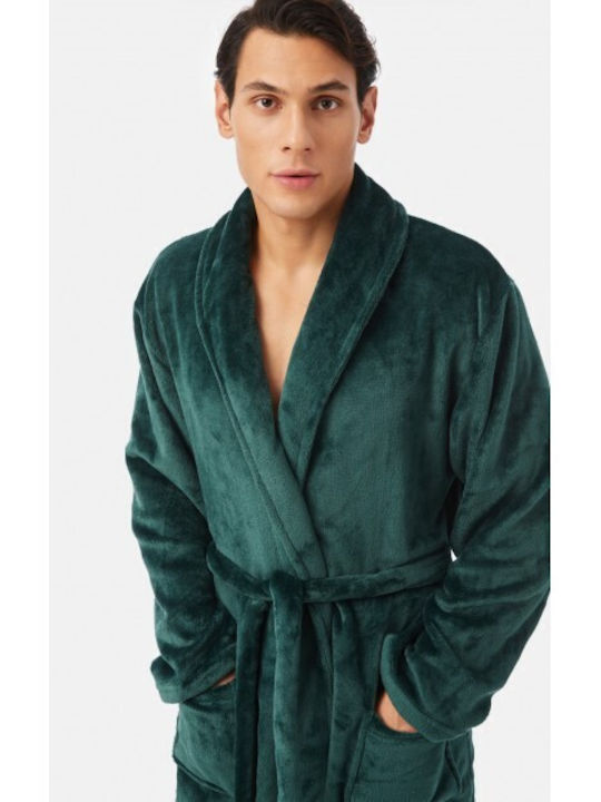 Minerva Χειμερινή Ανδρική Ρόμπα Fleece CYPRESS GREEN