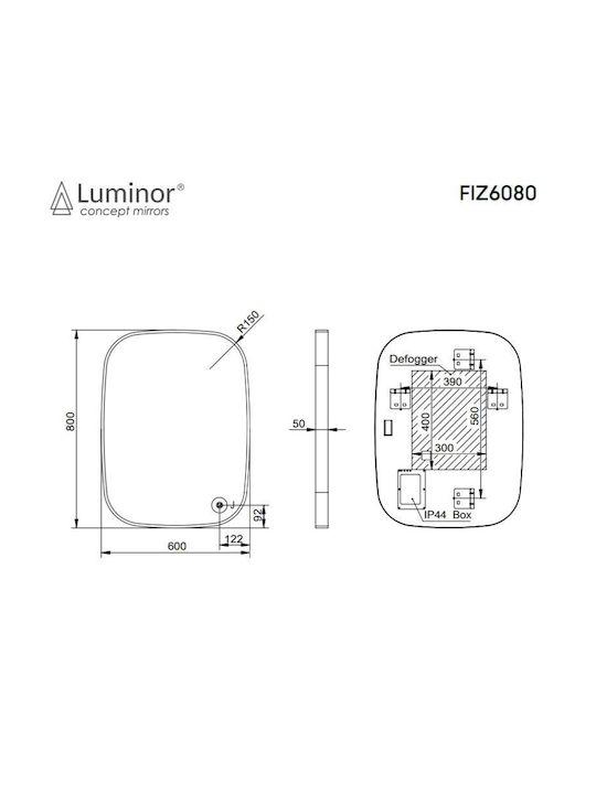 Luminor Badezimmerspiegel LED Berührung aus Metall 60x80cm Gold
