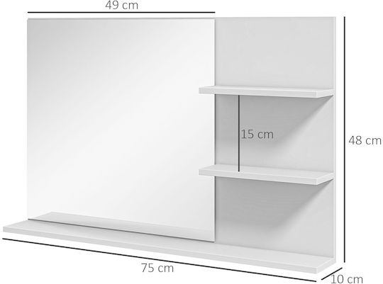 Kleankin Банско Огледало от MDF с Рафт 75x10см Бял