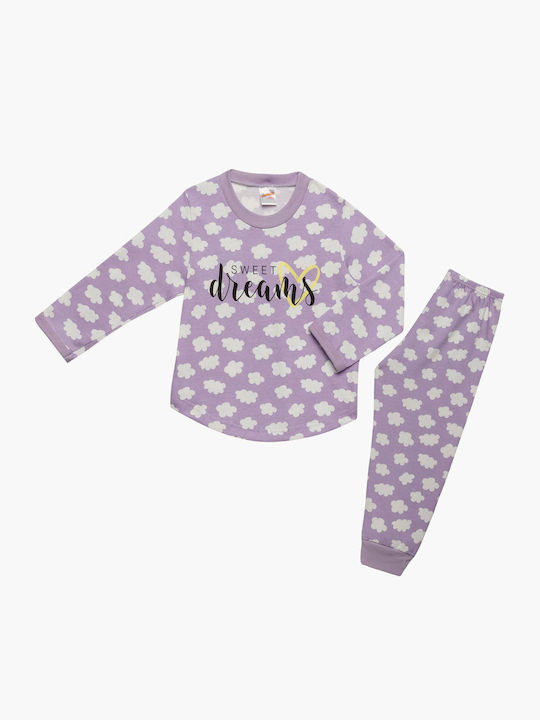 Minerva Παιδική Πιτζάμα Χειμωνιάτικη Lilac Dreams Clouds