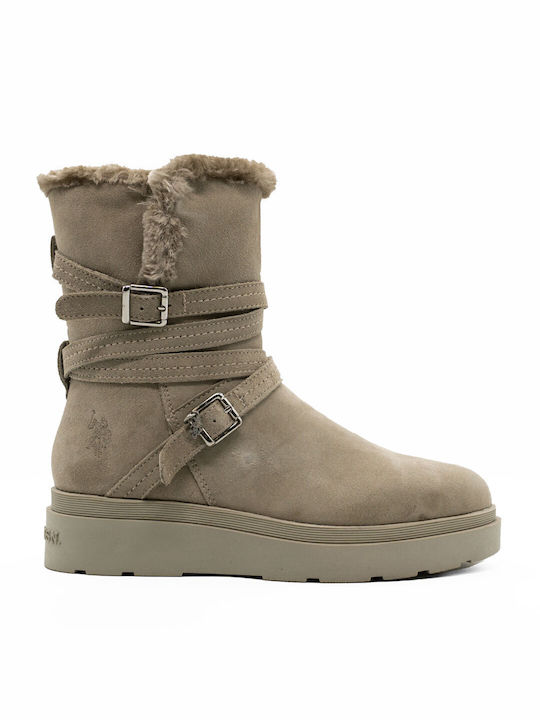 U.S. Polo Assn. Suede Women's Ankle Boots with Fur Beige