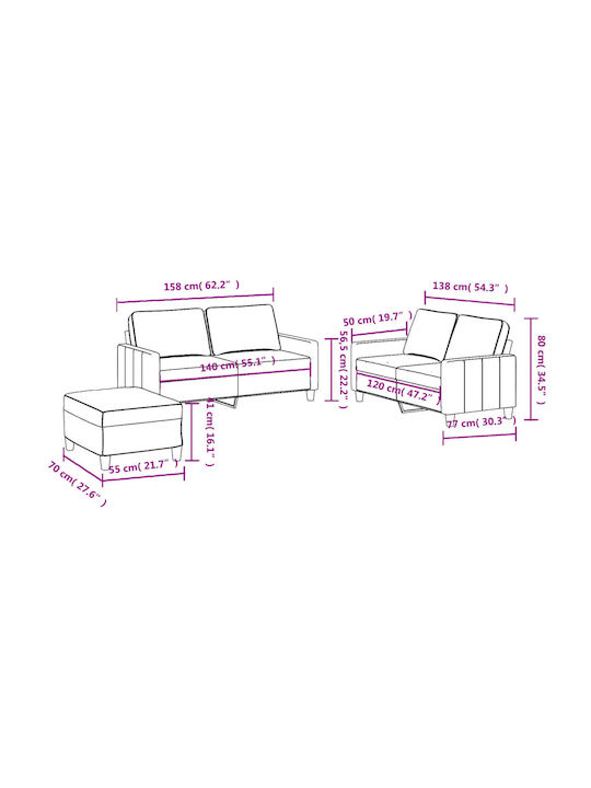 Σετ Σαλονιού 2-Sitzer & 2-Sitzer & Hocker Dark Grey