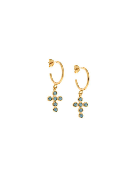 Senza Earrings Hoops made of Silver Gold Plated with Stones