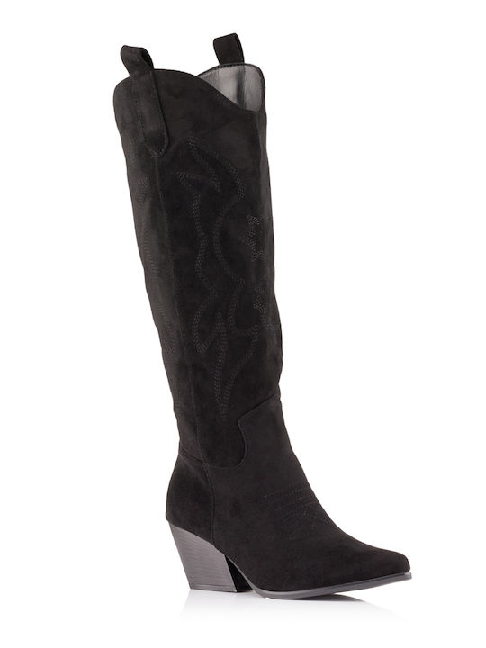 Wellspring Suede Cowboy Boots with Zipper Black