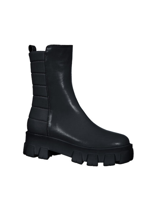 Mix Mind Kids PU Leather Boots with Zipper Black