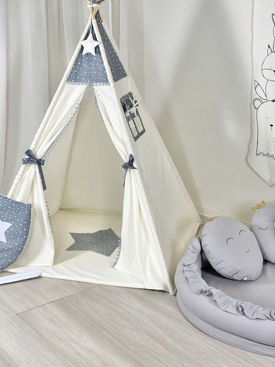 Velvet White Kids Indian Teepee Play Tent Stars