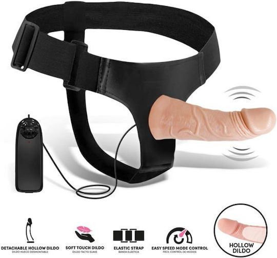 Control Harnașament cu Dildo 15cm și Vibrație în Culoare Flesh