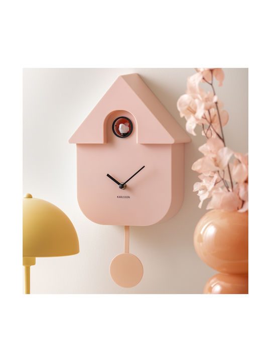 Karlsson Wall Clock Plastic With Pendulum Pink 21.5x41cm