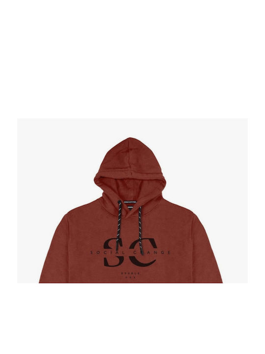 Double Men's Sweatshirt with Hood and Pockets Brick