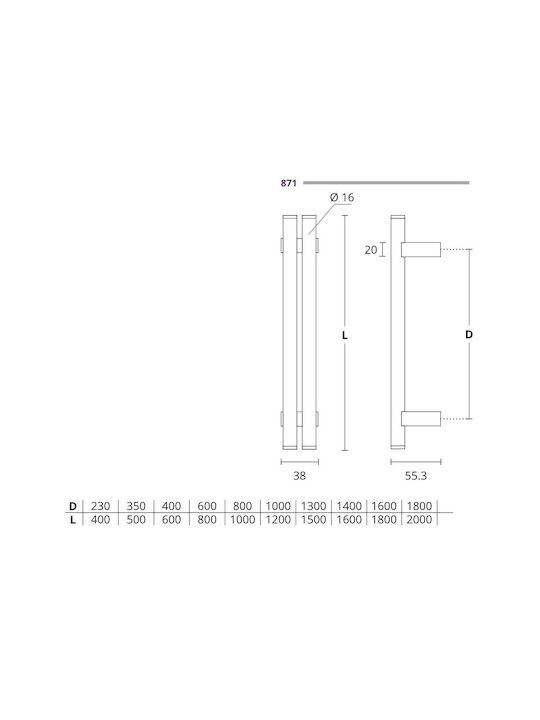 Convex Handle Front Door 871 871-1500S05M01 Pair 500mm Matt Nickel-Inox