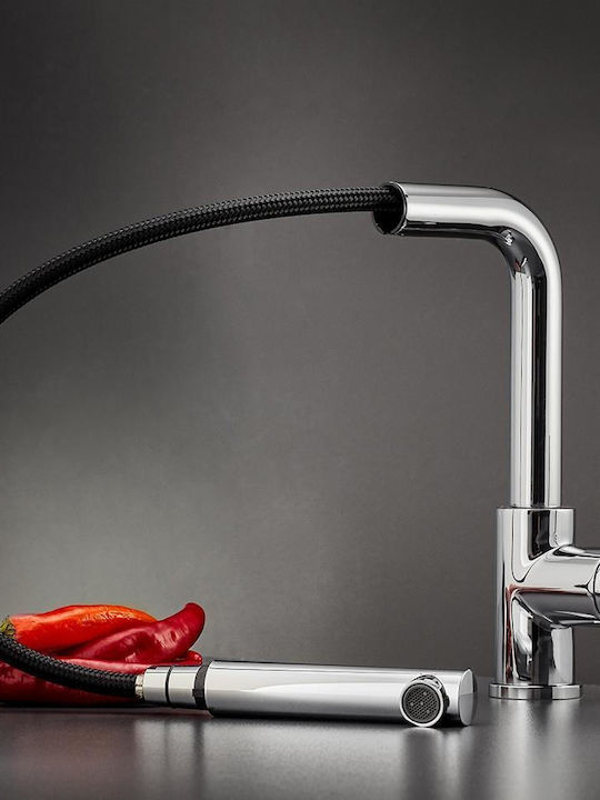 Armando Vicario Fluo Kitchen Counter Faucet with Pull-Out Spray Silver