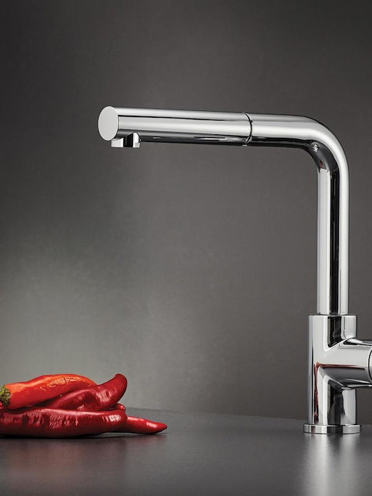 Armando Vicario Fluo Kitchen Counter Faucet with Pull-Out Spray Silver
