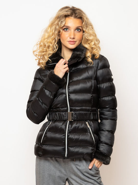 Scurtă Jachetă de femei Puffer pentru iarnă Negru