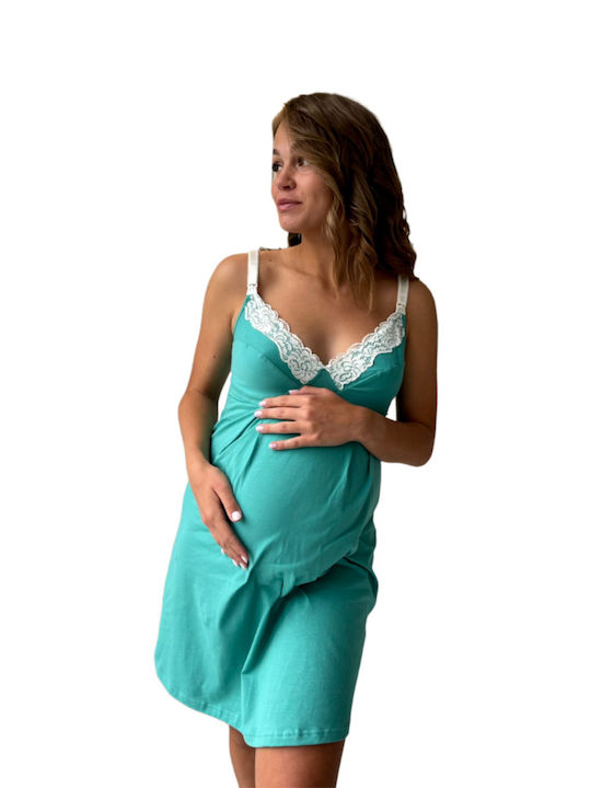 EasyMum Spaghetti Strap Nightgown for Maternity Hospital & Breastfeeding Turquoise