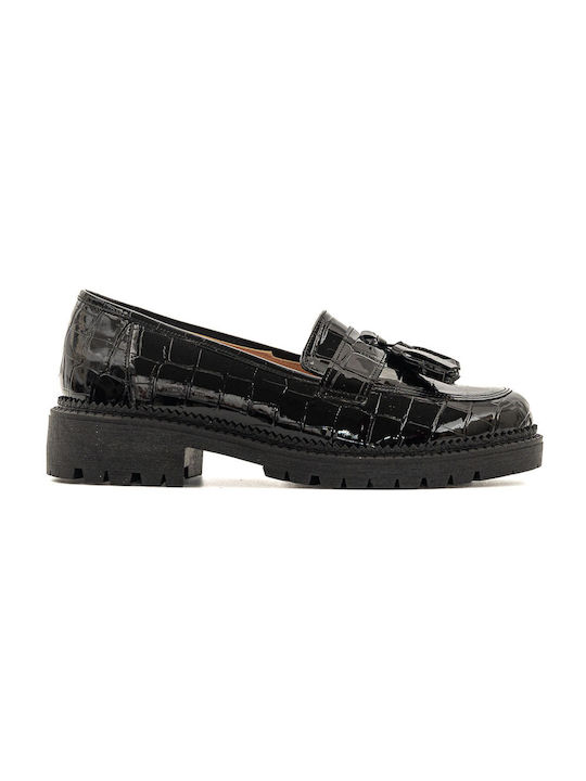 Politis shoes Leather Women's Moccasins in Black Color