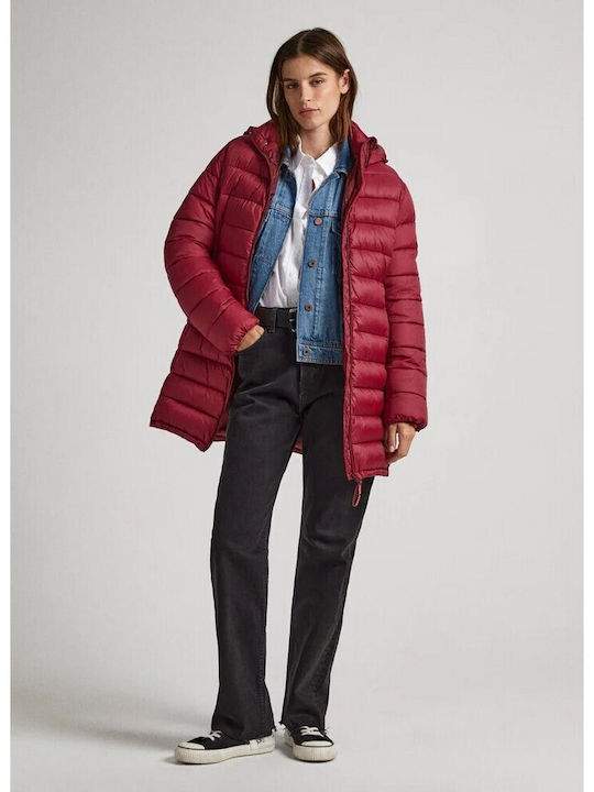 Pepe Jeans E1 Drop 2b Maddie Lang Damen Puffer Jacke für Winter Γκρι