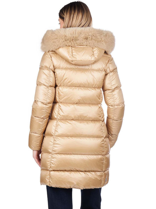 Colmar Women's Long Puffer Jacket for Winter with Hood Beige