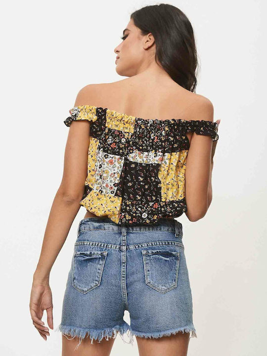 Γυναικεία Μπλούζα Off-Shoulder Κοντομάνικη Κίτρινο